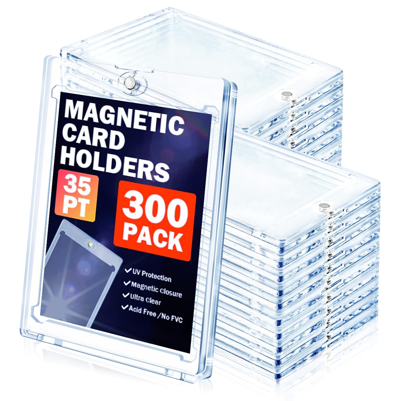 300ct Magnetic Card Holder for Trading Cards, 35 PT One Touch Card Sleeves, H…