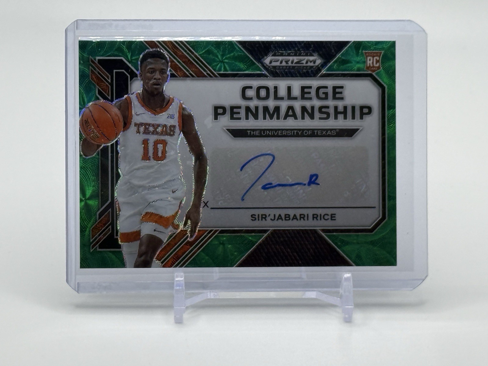 2023 Prizm Draft Picks SIR’JABARI RICE College Penmanship Green Rookie AUTO #5/8