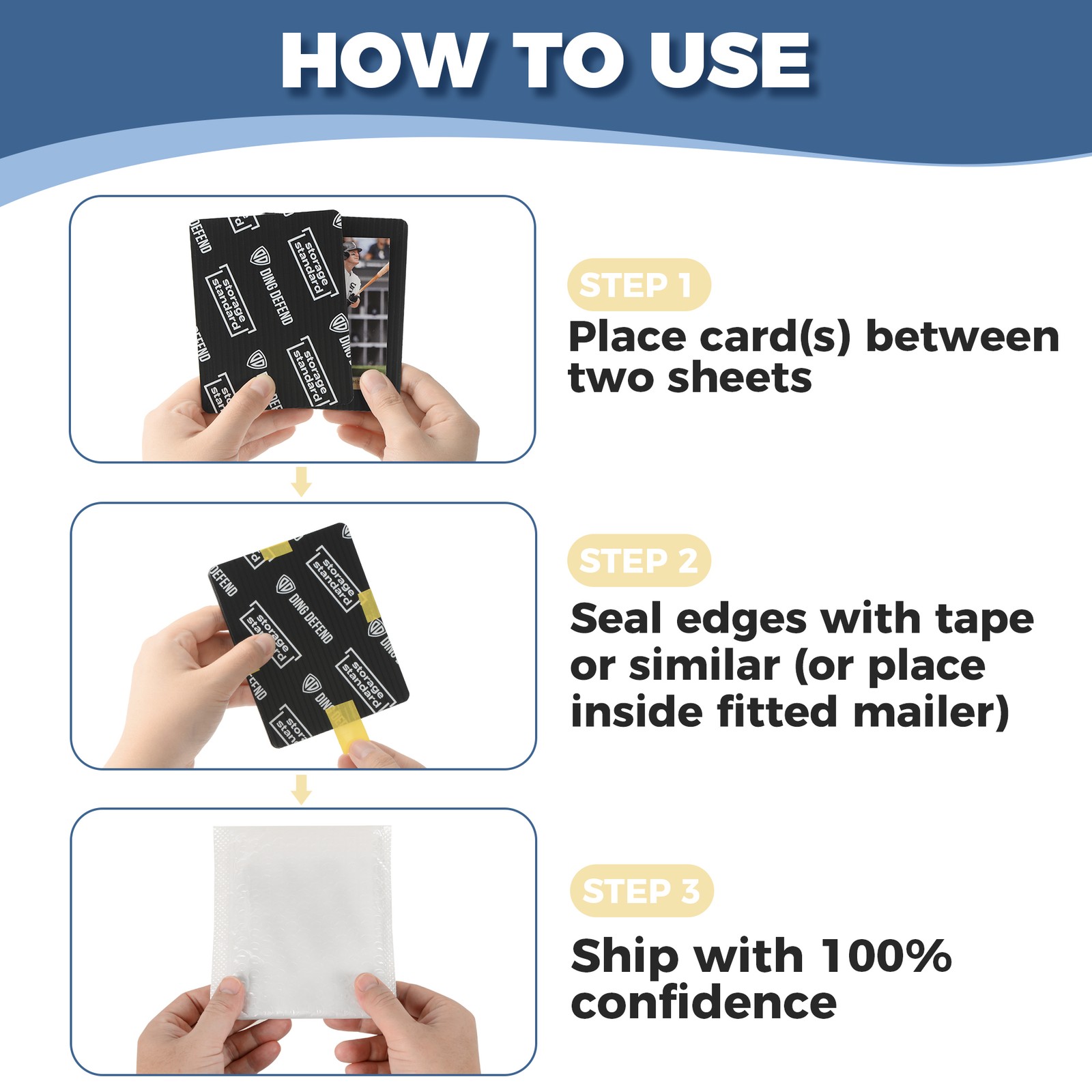Ding Defend 510-Pack Trading Card Protector Shipping 3.5×4.5 Black Card Shipping