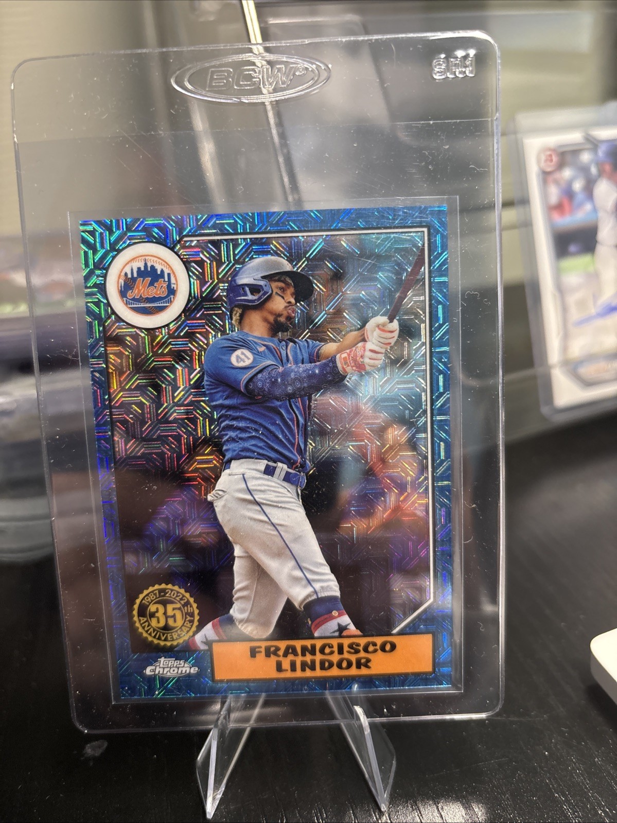 Francisco Lindor 2022 Topps Series 1 1987 Chrome Mojo Blue #T87C-26 /150 Mets