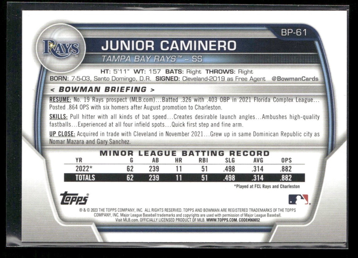 2023 Bowman 1st Edition #BPPF-61 Junior Caminero RC Rays
