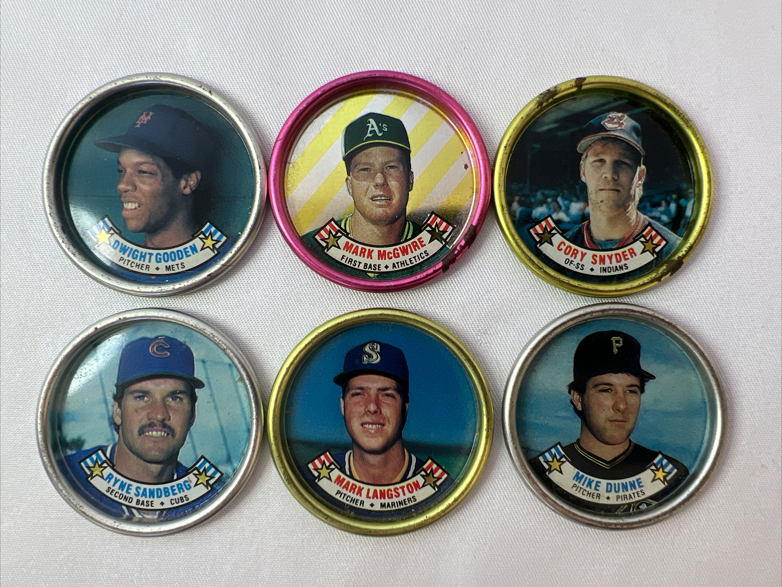 VINTAGE 1988 TOPPS CHEWING GUM INC 6 METAL TIN BASEBALL COINS LOT