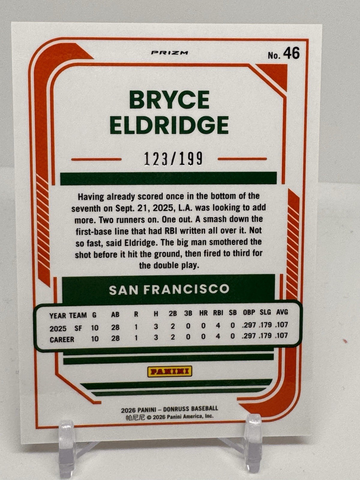 Bryce Eldridge 2026 Donruss Optic Rated Rookie Orange Prizm /199 Giants RC