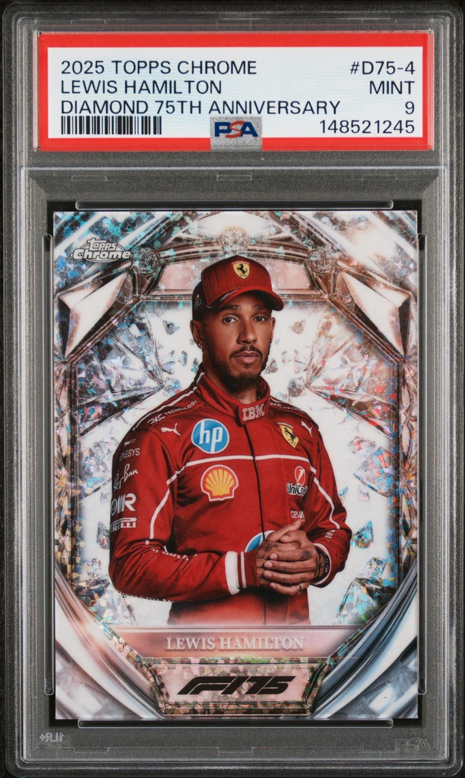 LEWIS HAMILTON 2025 TOPPS CHROME F1 DIAMOND 75TH ANNIVERSARY PSA 9 MINT FERRARI