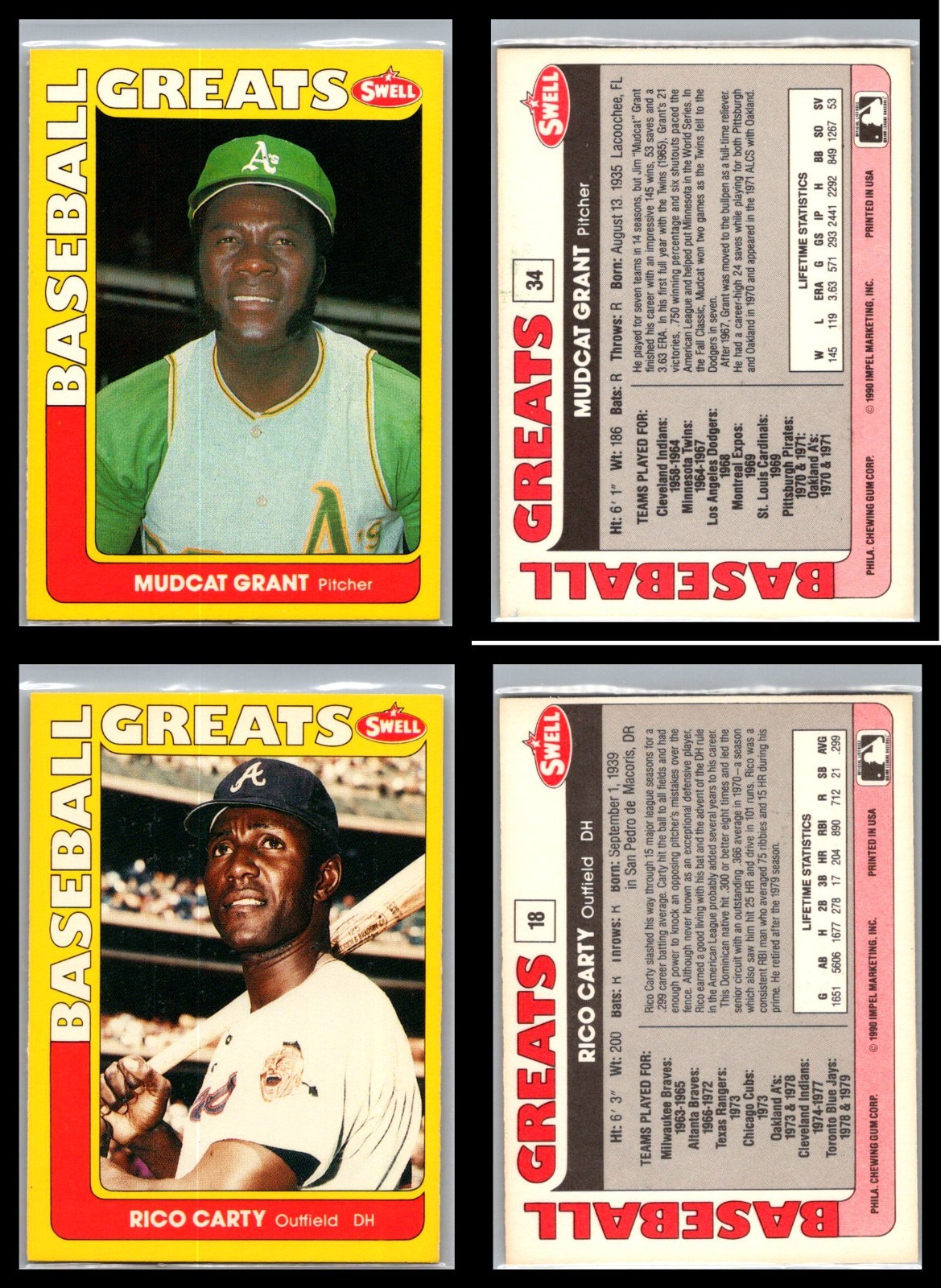 1991 SWELL Baseball Greats – Lot of 20 Cards
