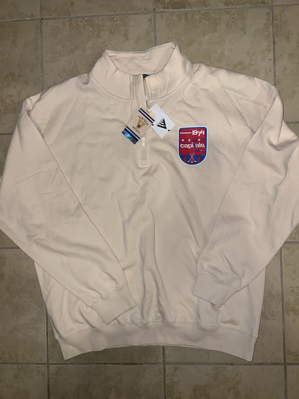 NHL Vintage Levelwear Washington Capitals Beige Quarter Zip Sweatshirt LG