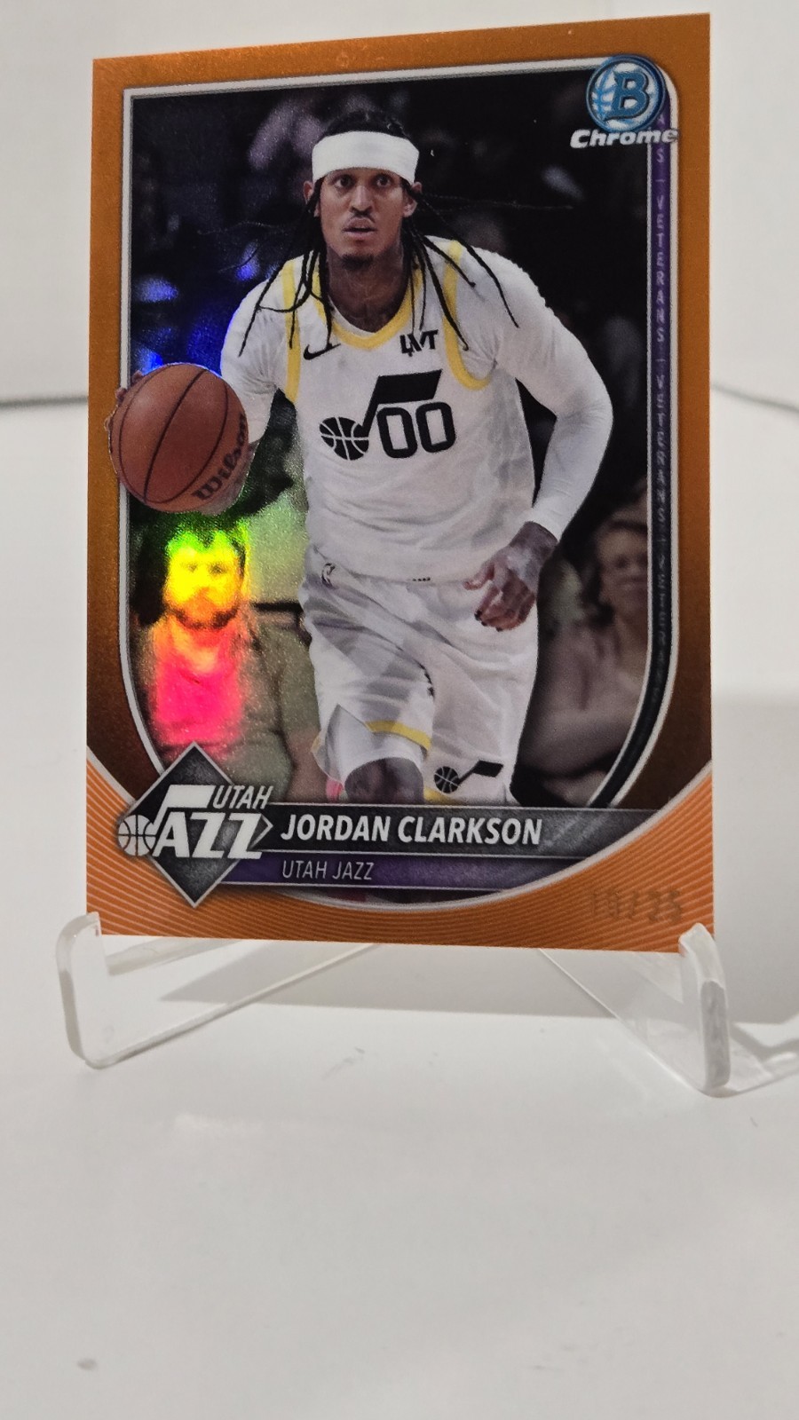 🔥2025-26 Bowman Chrome JORDAN CLARKSON🏀TRUE ORANGE REFRACTOR NUMBERED 1O/25!🔥