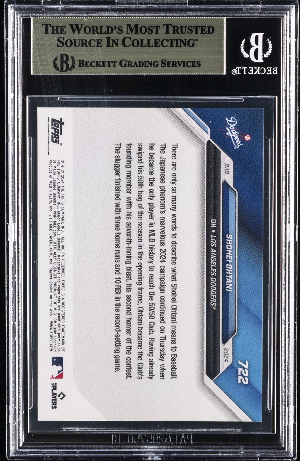 2024 TOPPS NOW #722 SHOHEI OHTANI/653737 SHOHEI OHTANI BGS 10