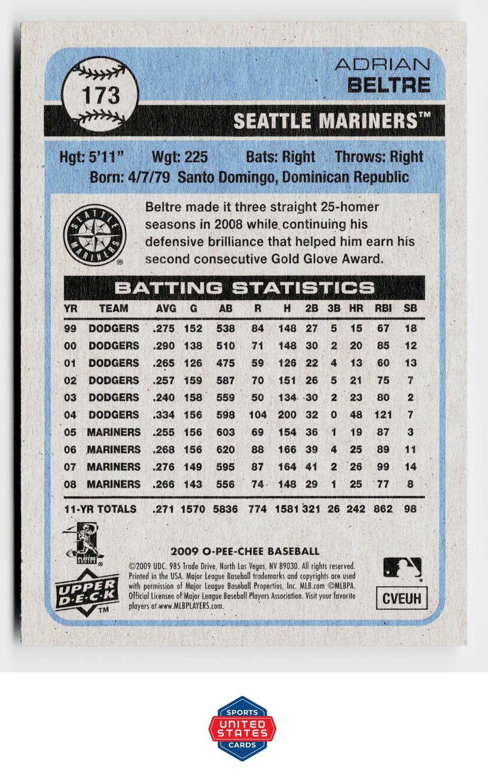 2009 O-Pee-Chee #173 Adrian Beltre