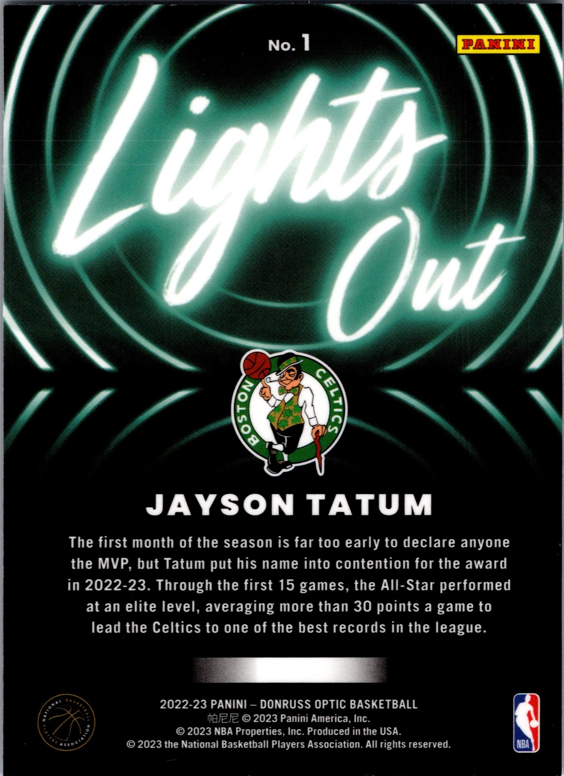 2022-23 Donruss Optic #1 Jayson Tatum Lights Out