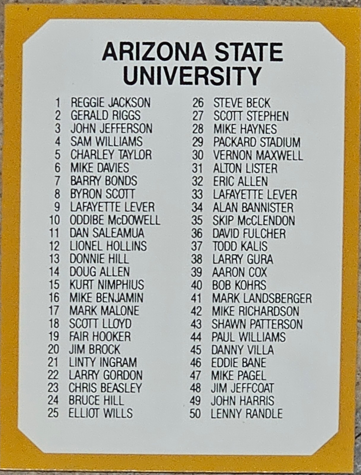 U PICK! ARIZONA STATE UNIVERSITY TRADING CARDS – 1990 – COLLEGIATE COLLECTION