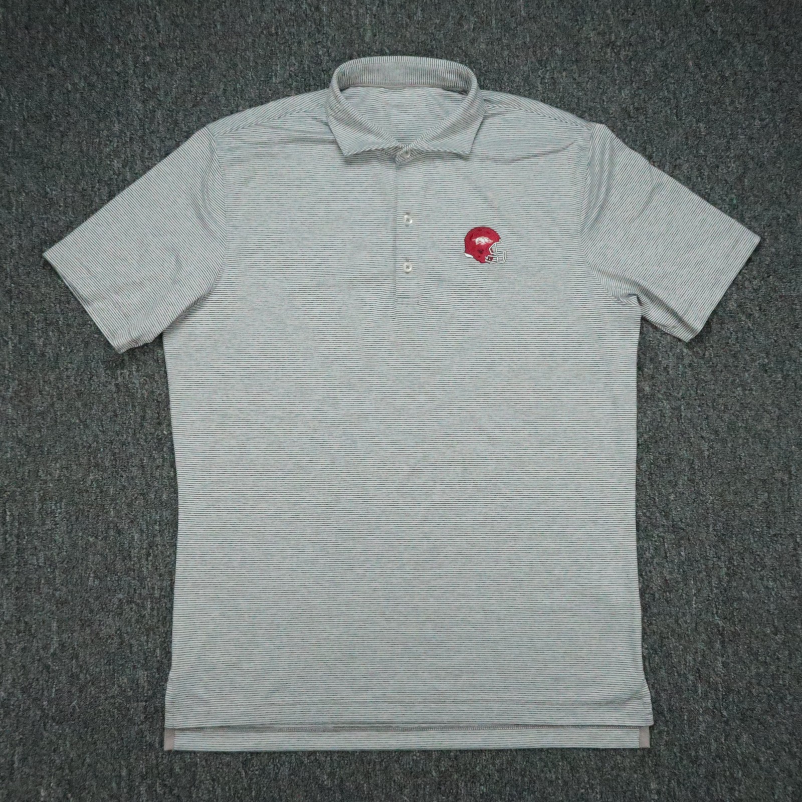 Arkansas Razorbacks Shirt Mens Medium Gray White Johnnie O Lyndonn Striped Polo