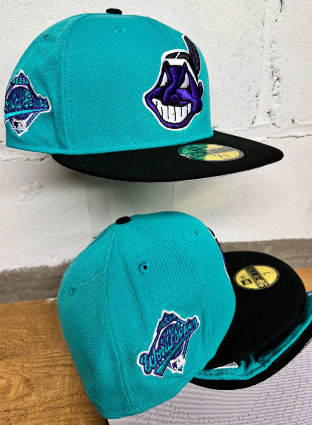 Cleveland Indians Wahoo New Era Fitted Club 59Fifty Hat Custom NEW GRAPE TEAL