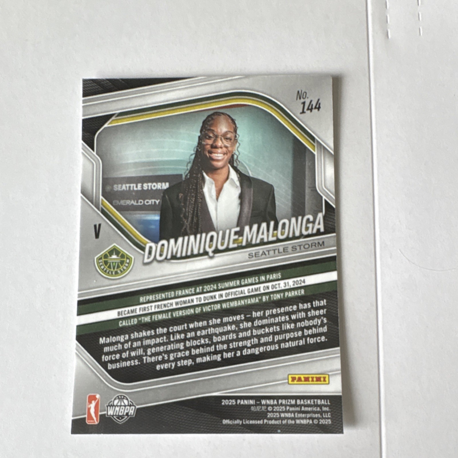 Panini 2025 Prizm WNBA Dominique Malonga RC Rookie #144 Seattle Storm