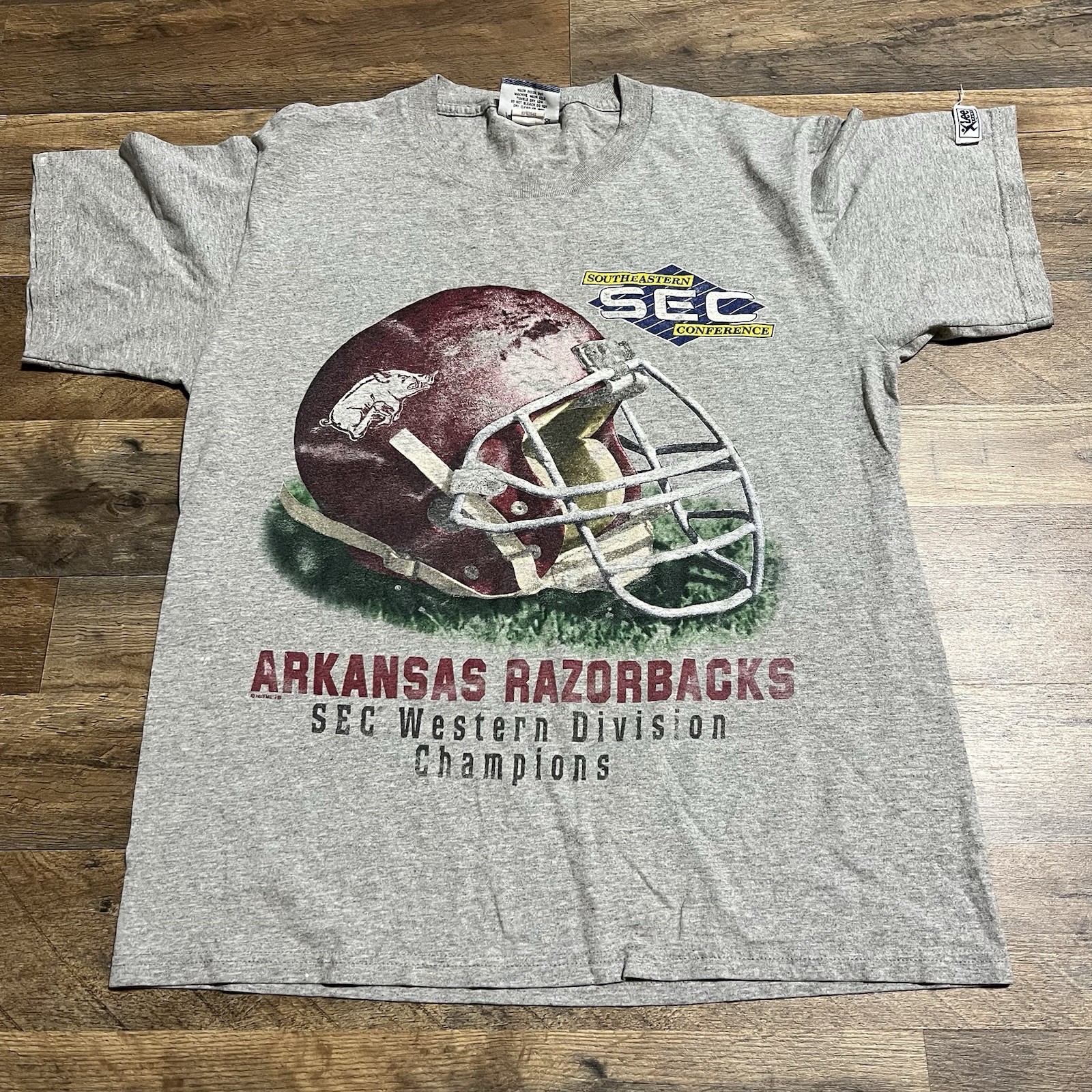 Vintage Lee Sport Arkansas Razorbacks Football SEC T-Shirt Men M Medium Gray VTG