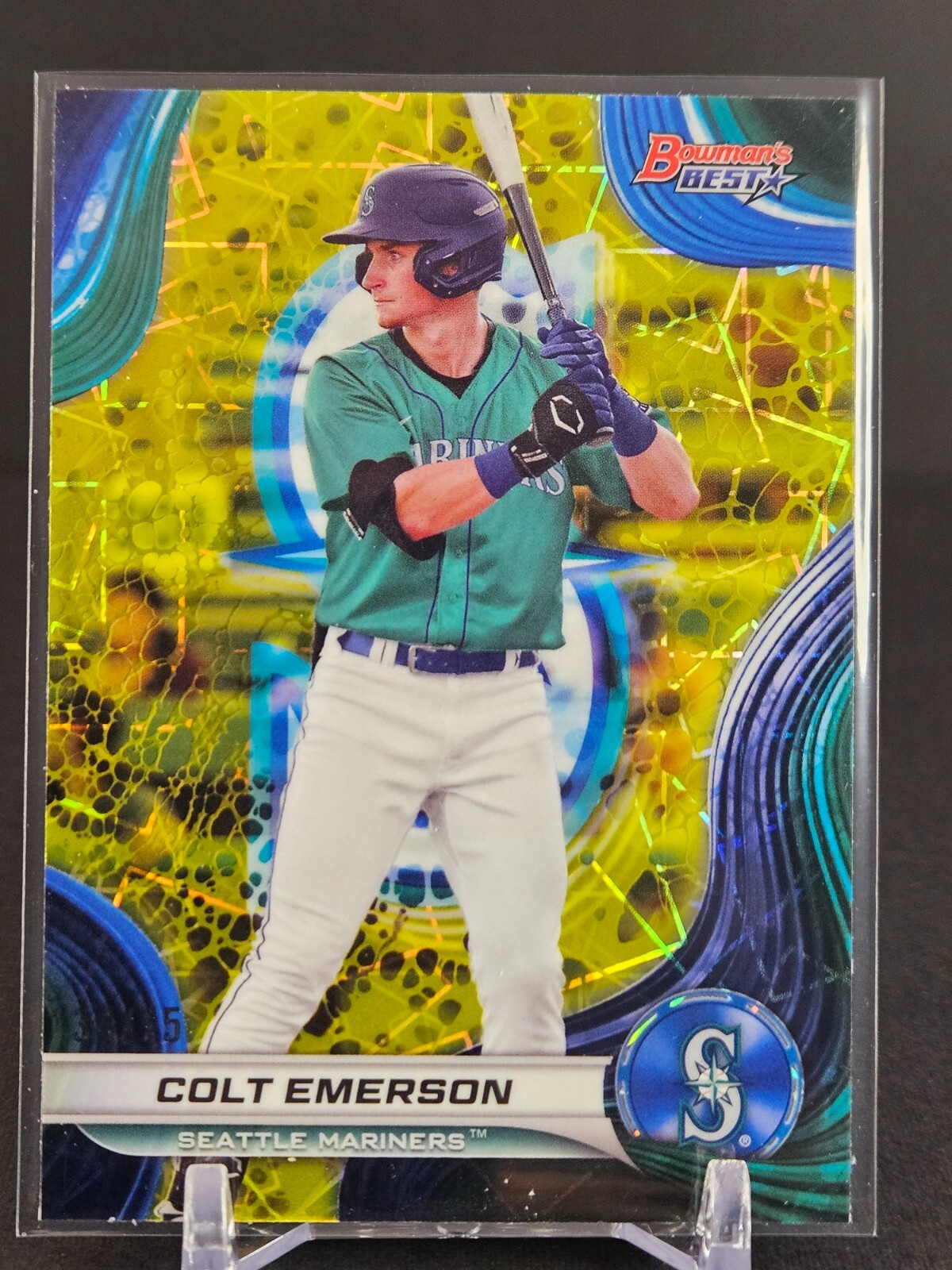 COLT EMERSON 2024 Bowman’s Best #TP-22 Mariners YELLOW LAZER REFRACTOR 34/75