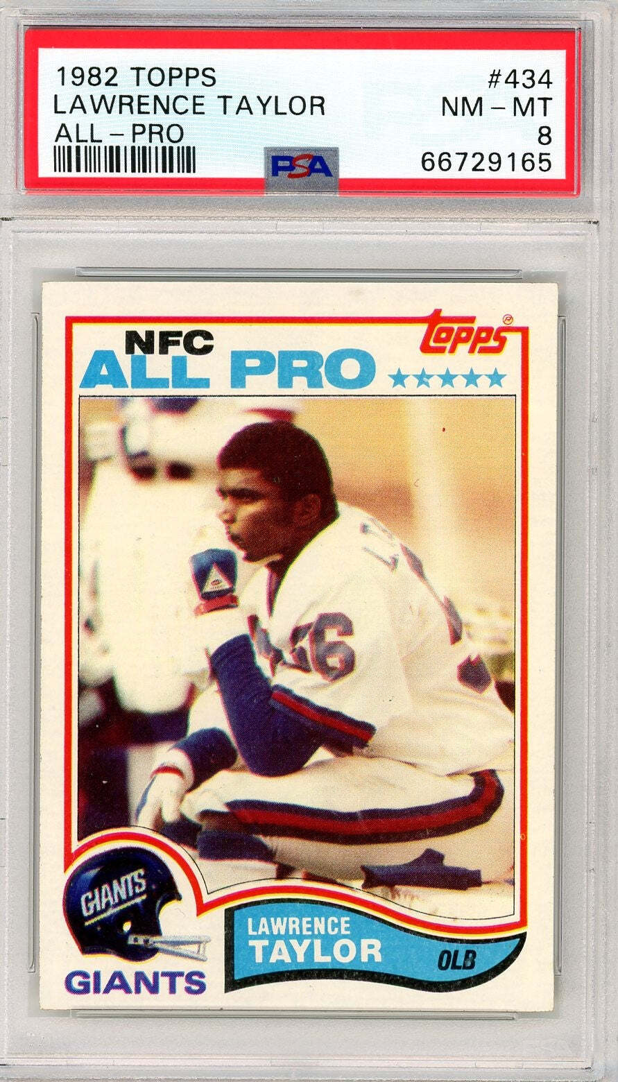 Graded 1982 Topps Lawrence Taylor #434 Rookie RC Football Card PSA 8 Near Mint