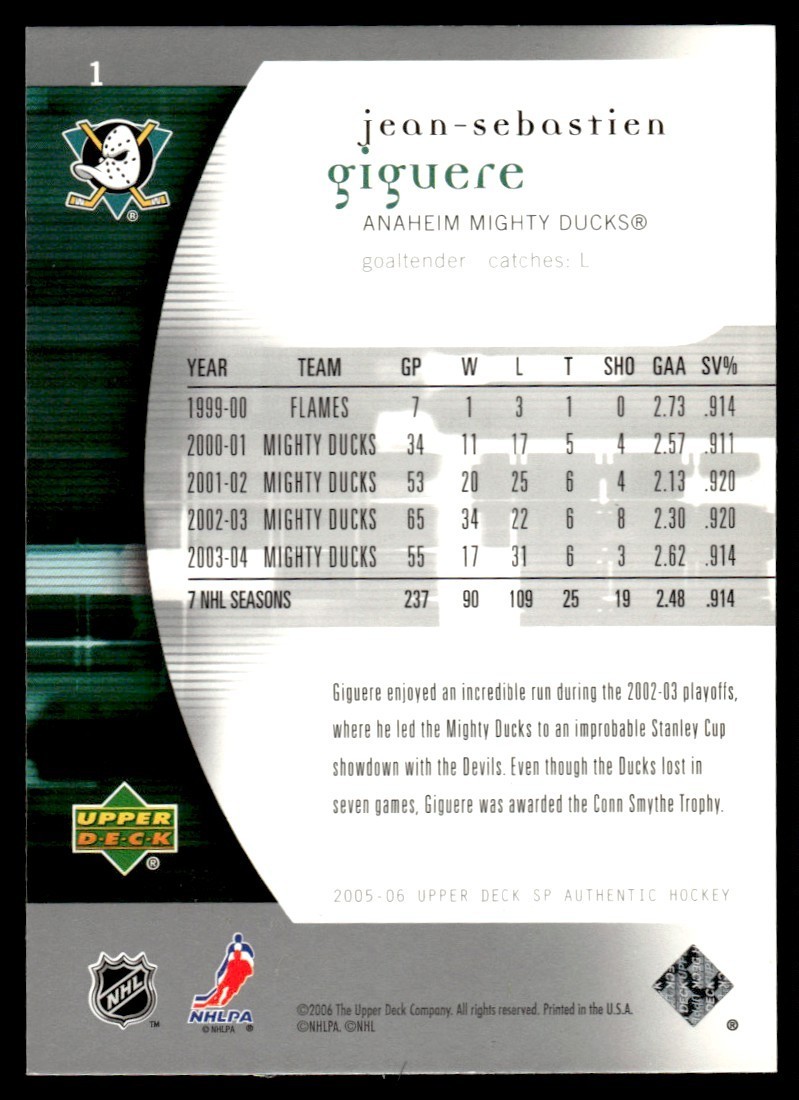 2005-06 SP Authentic Hockey Card #s 1-100 -You Pick-NMMT + Free Shipping!