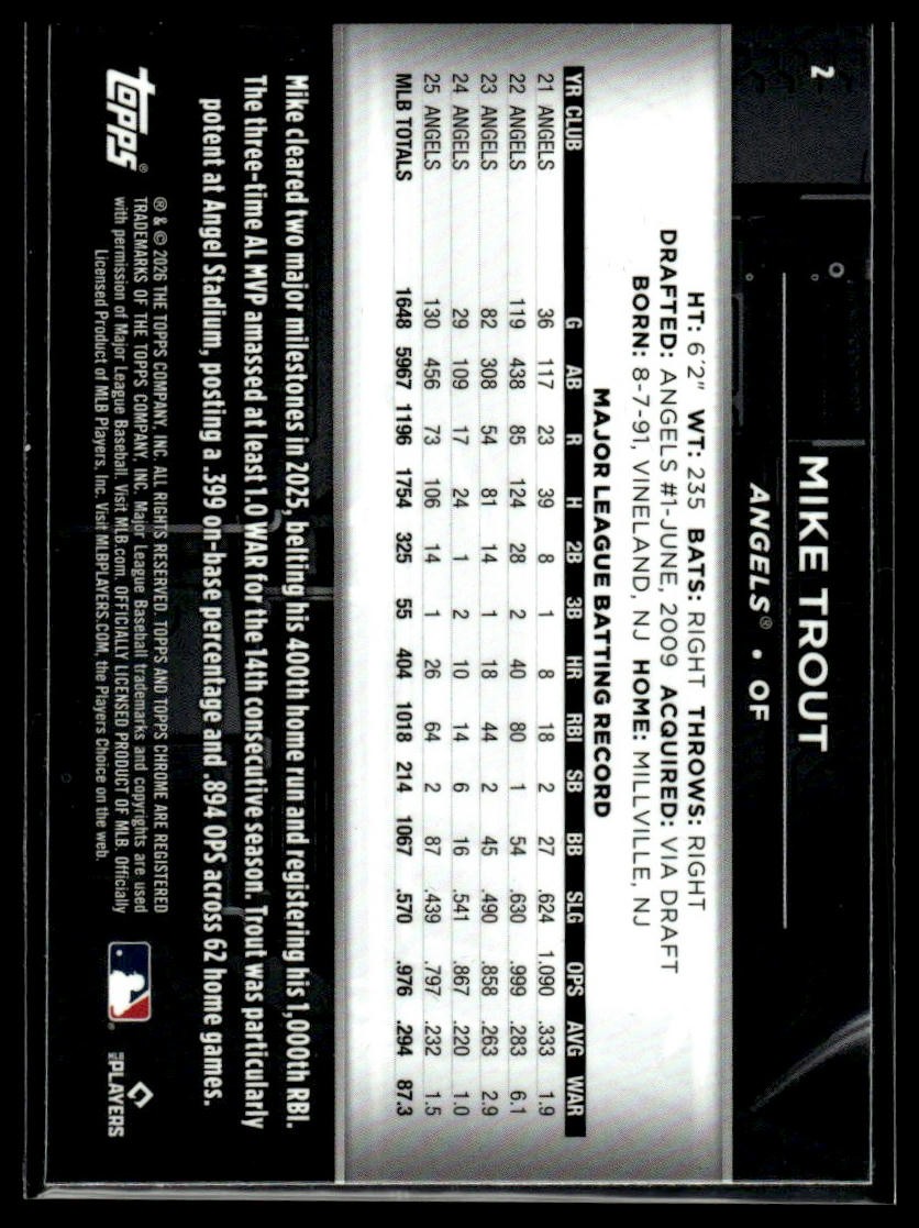 2026 TOPPS CHROME BLACK BASE PICK YOUR CARDS $2 MIN PURCHASE