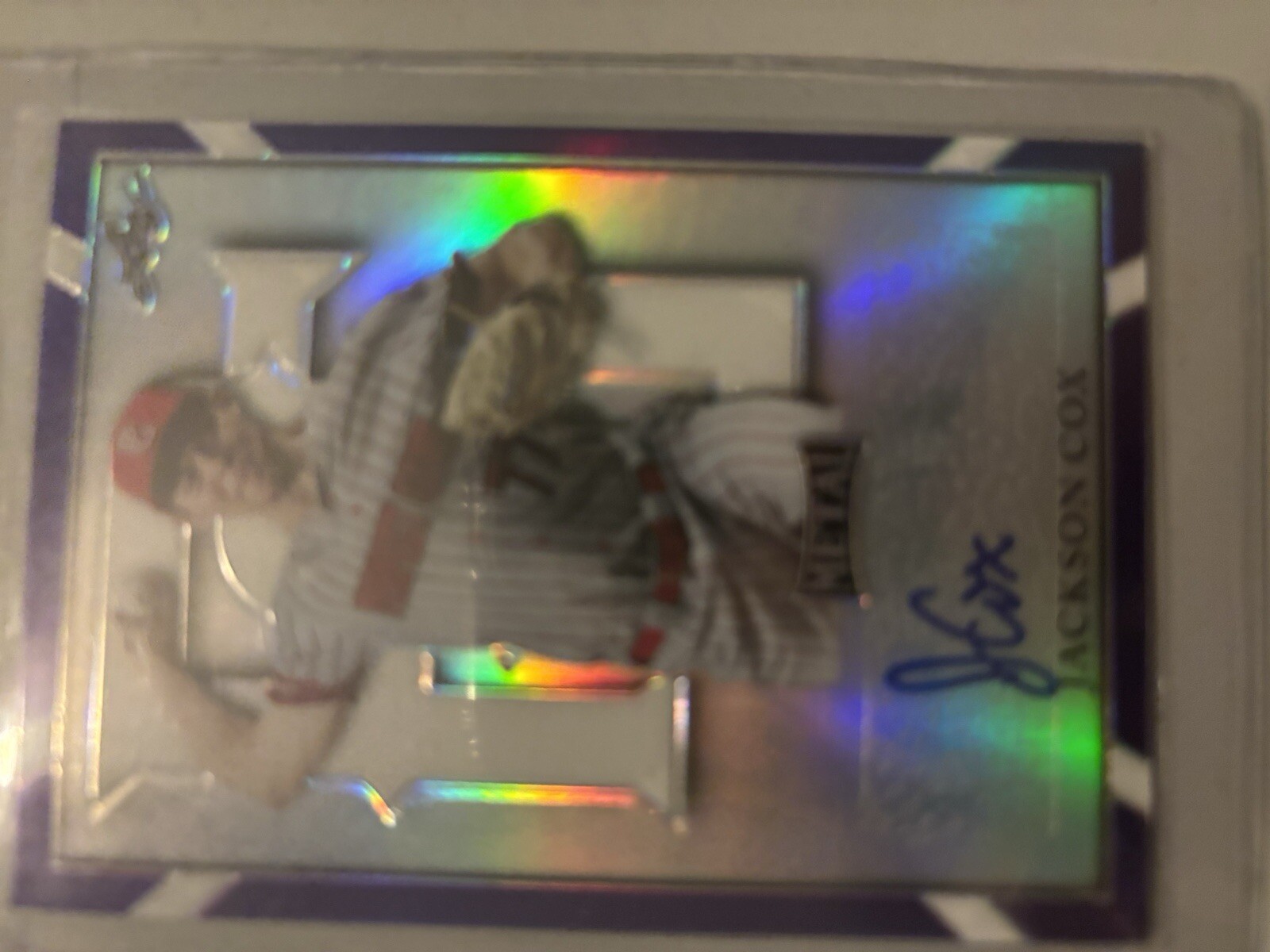 2021 LEAF METAL PERFECT GAME JACKSON COX AUTO PURPLE REFRACTOR 25/25