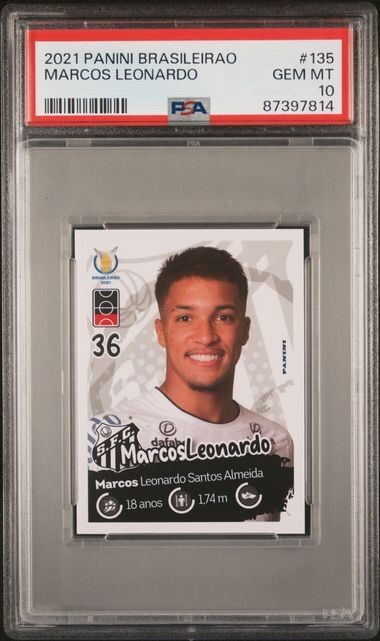 MARCOS LEONARDO 2021 Panini Brasileirao Rookie Sticker #135 * PSA 10 GEM * gb