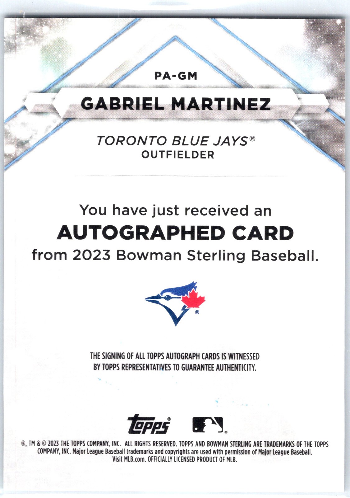 2023 Bowman Sterling #PA-GM Gabriel Martinez Prospect Autographs