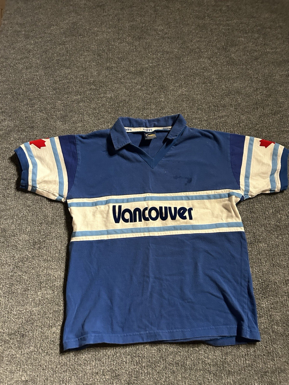 Toffs Old Fashioned Football Shirt Vancouver Canada Knit Blue Large Made in UK