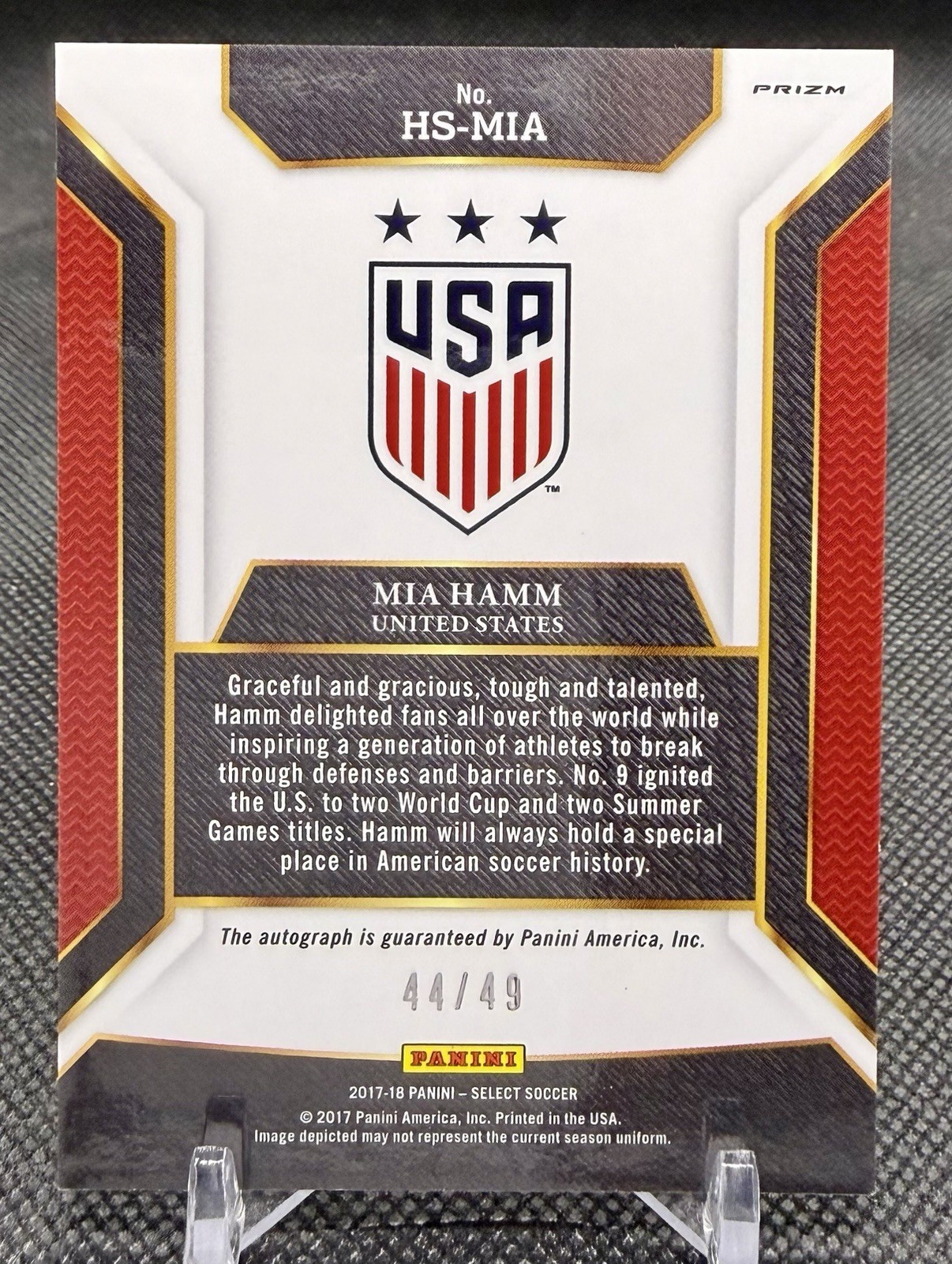 Mia Hamm 2017 Panini Select #HS-MIA Historic Signatures Copper Auto /49 USA