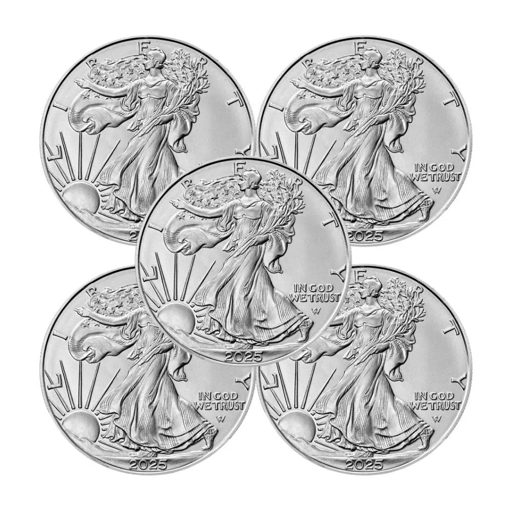 Lot of 5 U.S .999 2025 -1- 0 Z American Eag le C0.in