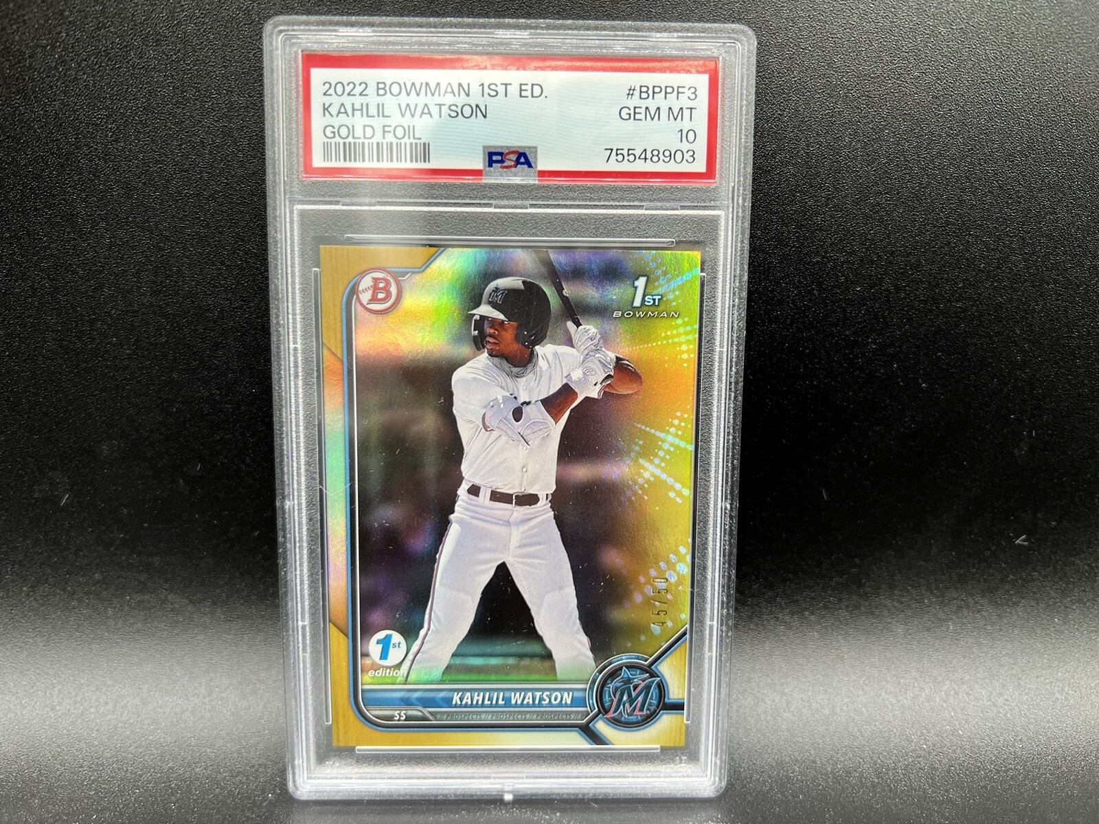 2022 Bowman 1st Edition Kahlil Watson 1st #BPPF-3 Gold Foil /50 PSA 10 Gem