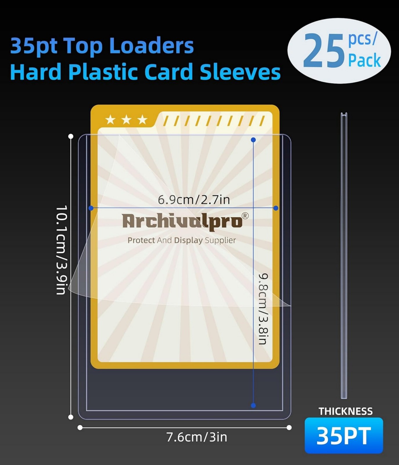 Rigid Blue PVC Toploaders 35PT For Baseball Basketball Cards 25/50/100/200pcs US