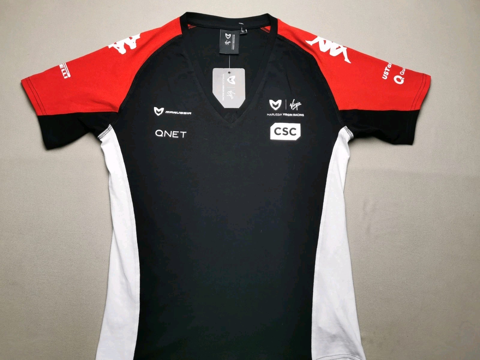 MARUSSIA VIRGIN RACING F1 TEAM Women UK S 2010-11 Team T-Shirt NEW Black V-Neck