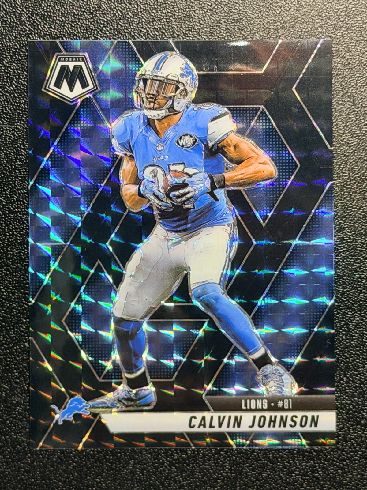 2025 Panini Mosaic Football Calvin Johnson #90 TRUE Black PRIZM 1/1