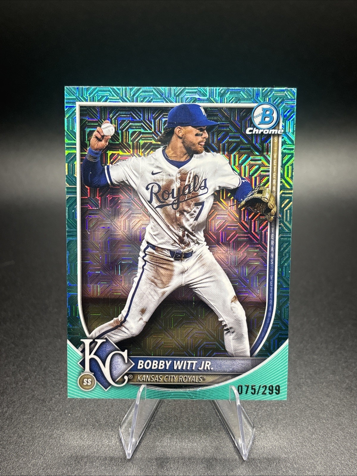 2025 Bowman Chrome – Bobby Witt Jr. #7 Aqua Mojo Refractor /299