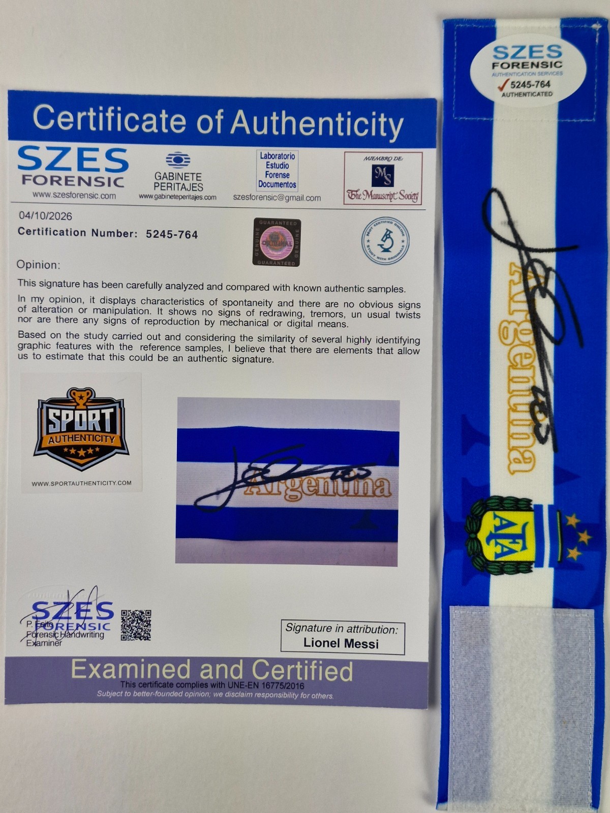 Lionel Messi+Cristiano Ronaldo captains armbands Hand Signed W/COA+Free shipping