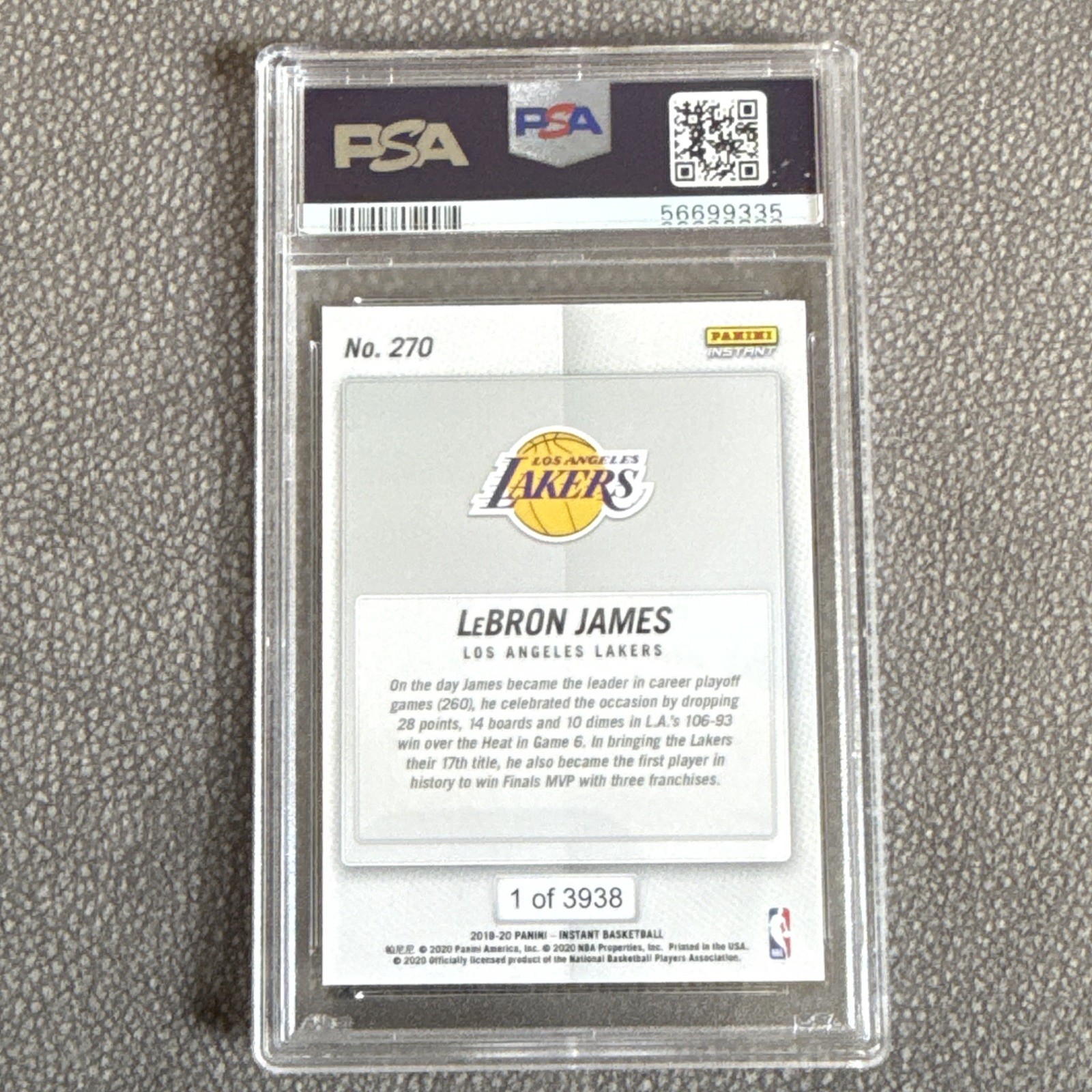 Panini Instant NBA Playoffs LeBron James Lakers #270 1/3938 PSA 9