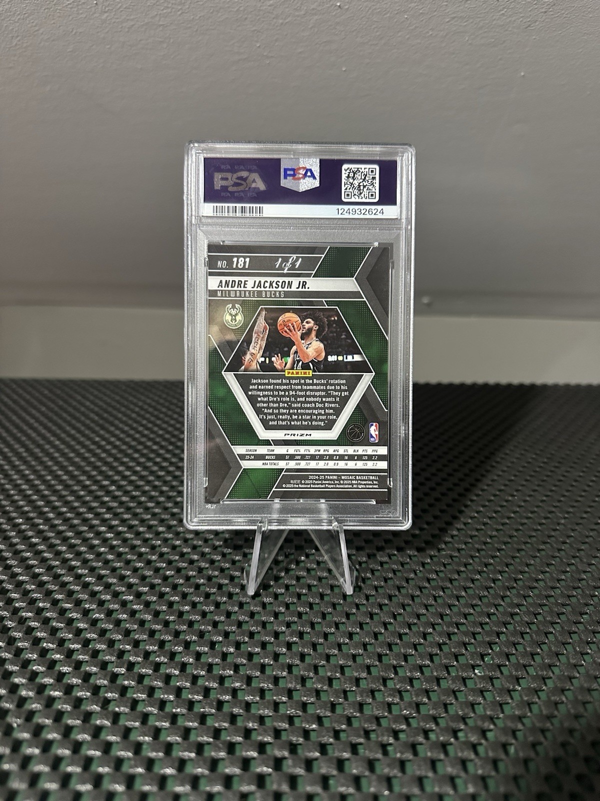 Panini 2024 Mosaic Andre Jackson Jr. Black 1/1 PSA 8 Bucks #181