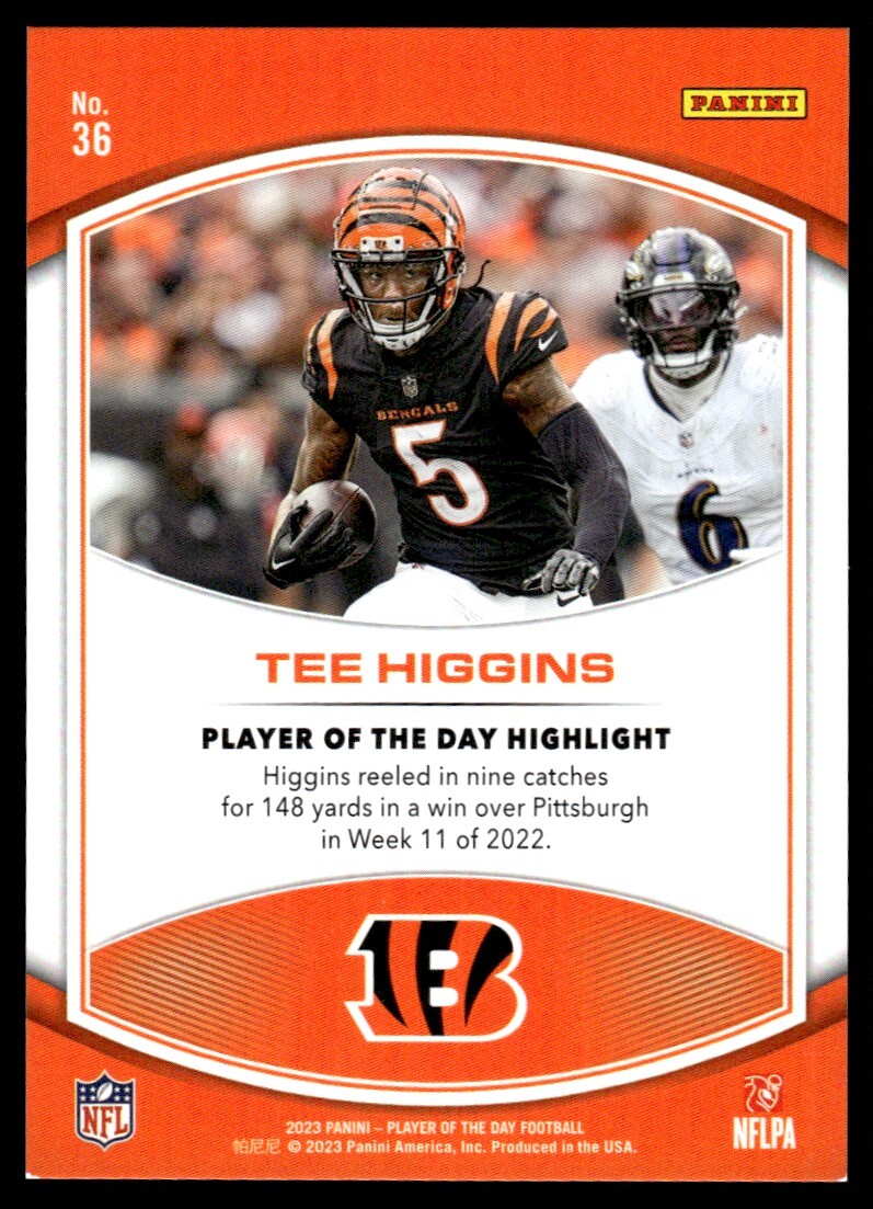 2023 Panini NFL Player of the Day White Holo Tee Higgins 30/50 Cincinnati