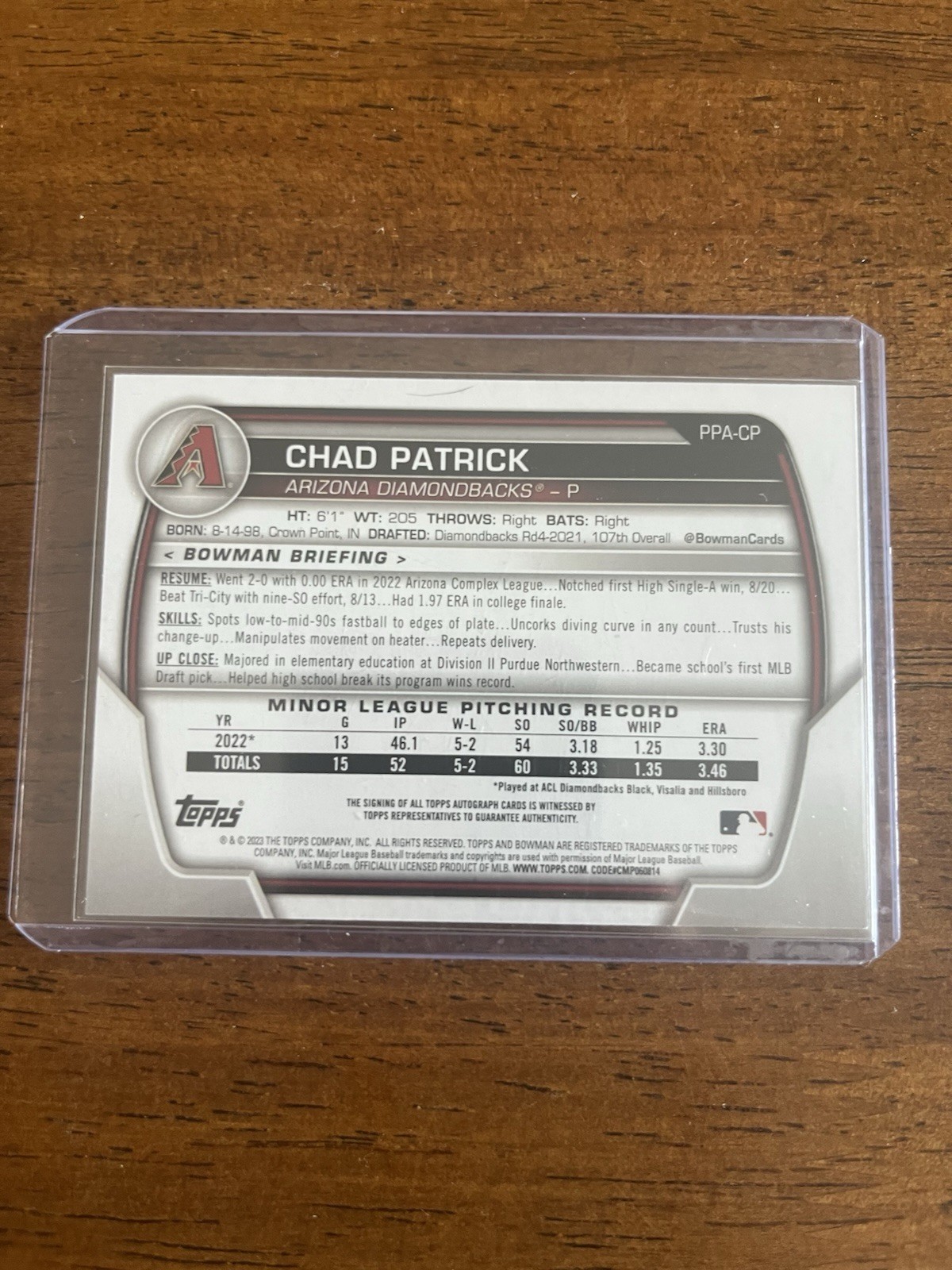 2023 Bowman – Paper Prospect Autographs Chad Patrick #PPA-CP (AU, RC)