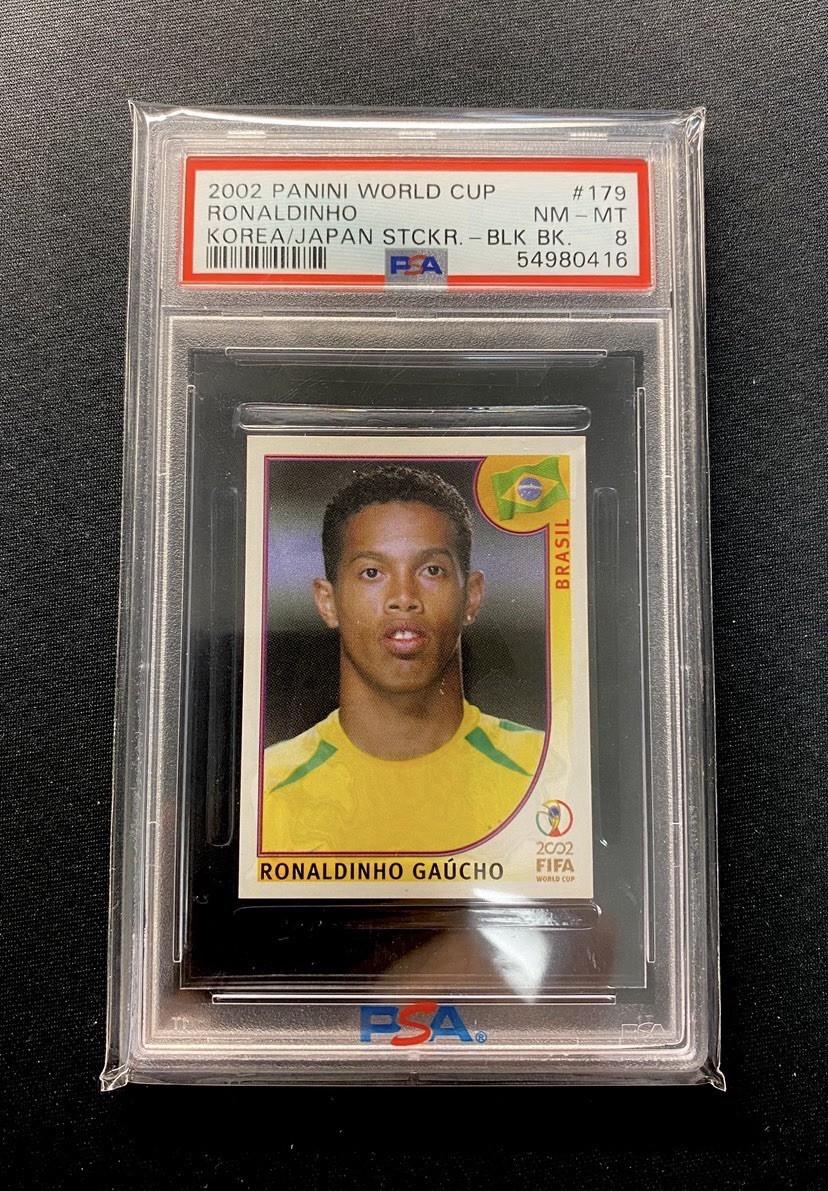 Panini 2002 World Cup Ronaldinho #179 FIFA World Cup Sticker Brazil PSA 8