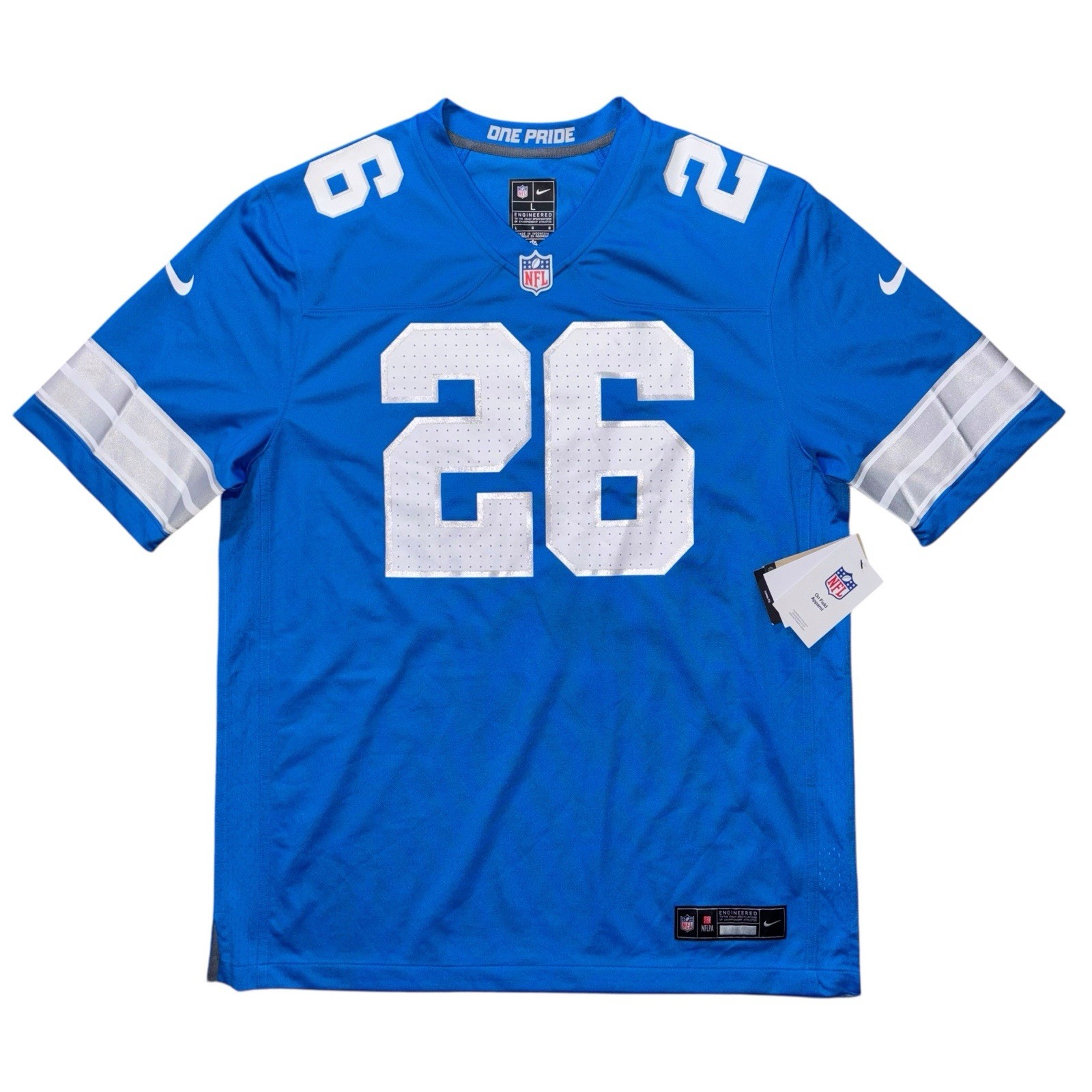 Nike Jahmyr Gibbs Detroit Lions Home Blue Football Jersey, Size Large NWT