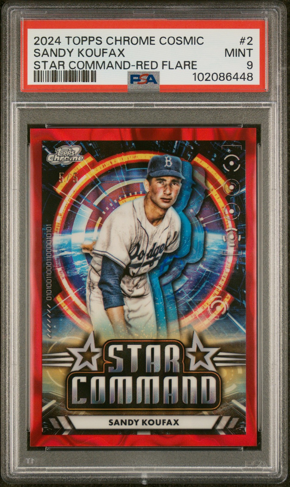 2024 Topps Cosmic Chrome #2 Sandy Koufax Star Command Red /5 PSA 9