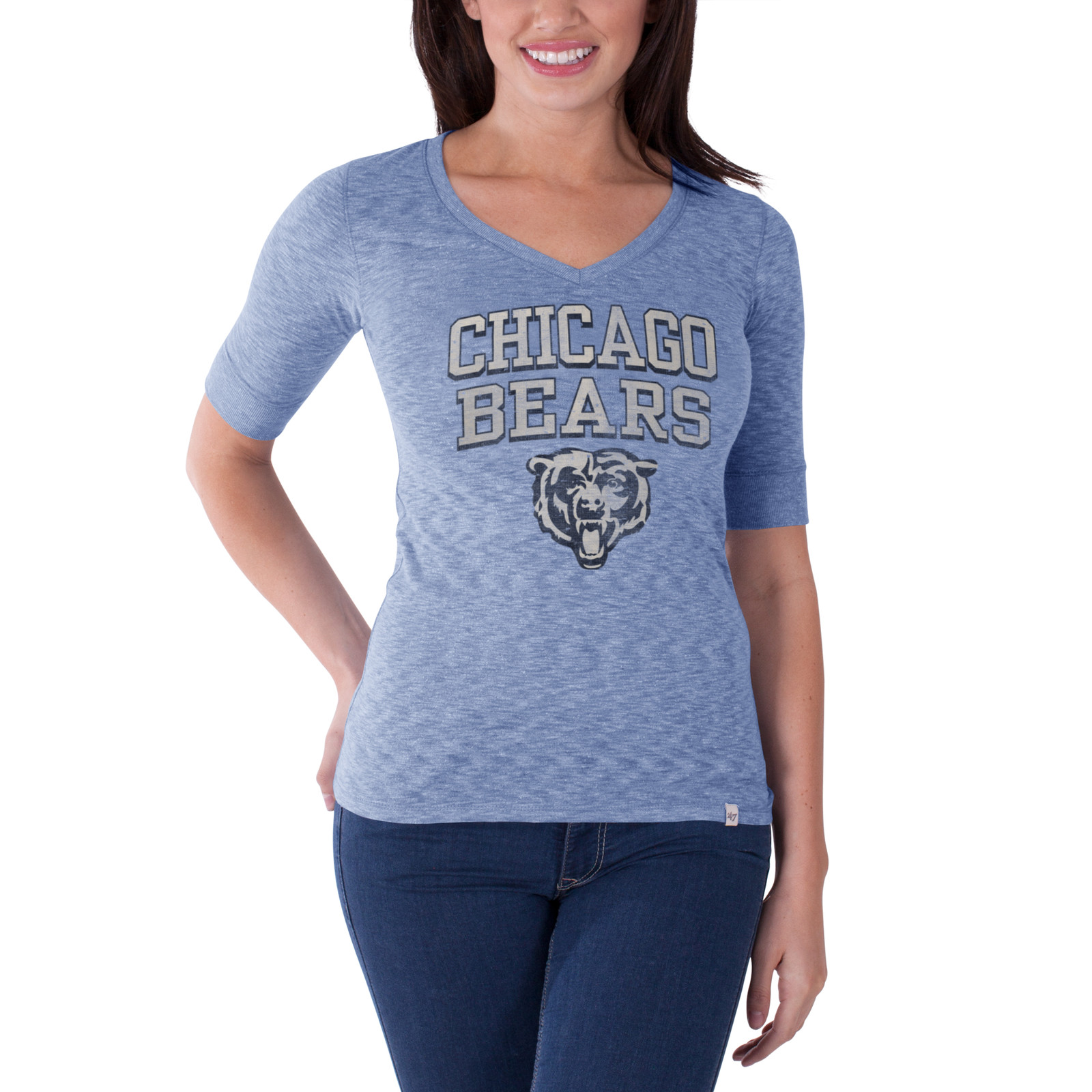 Women’s NFL Chicago Bears Half Length Sleeve Retro V-Neck by ’47 Brand