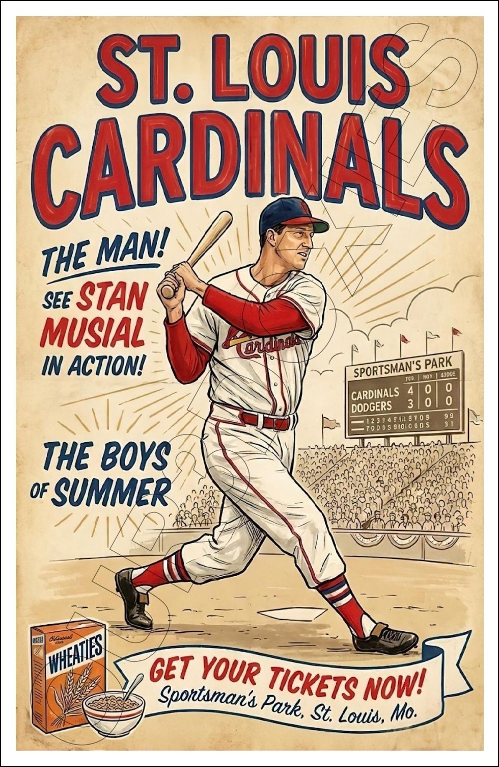 Stan Musial 11X17 Poster Cardinals Sportsman’s Park Wheaties FREE SHIPPING