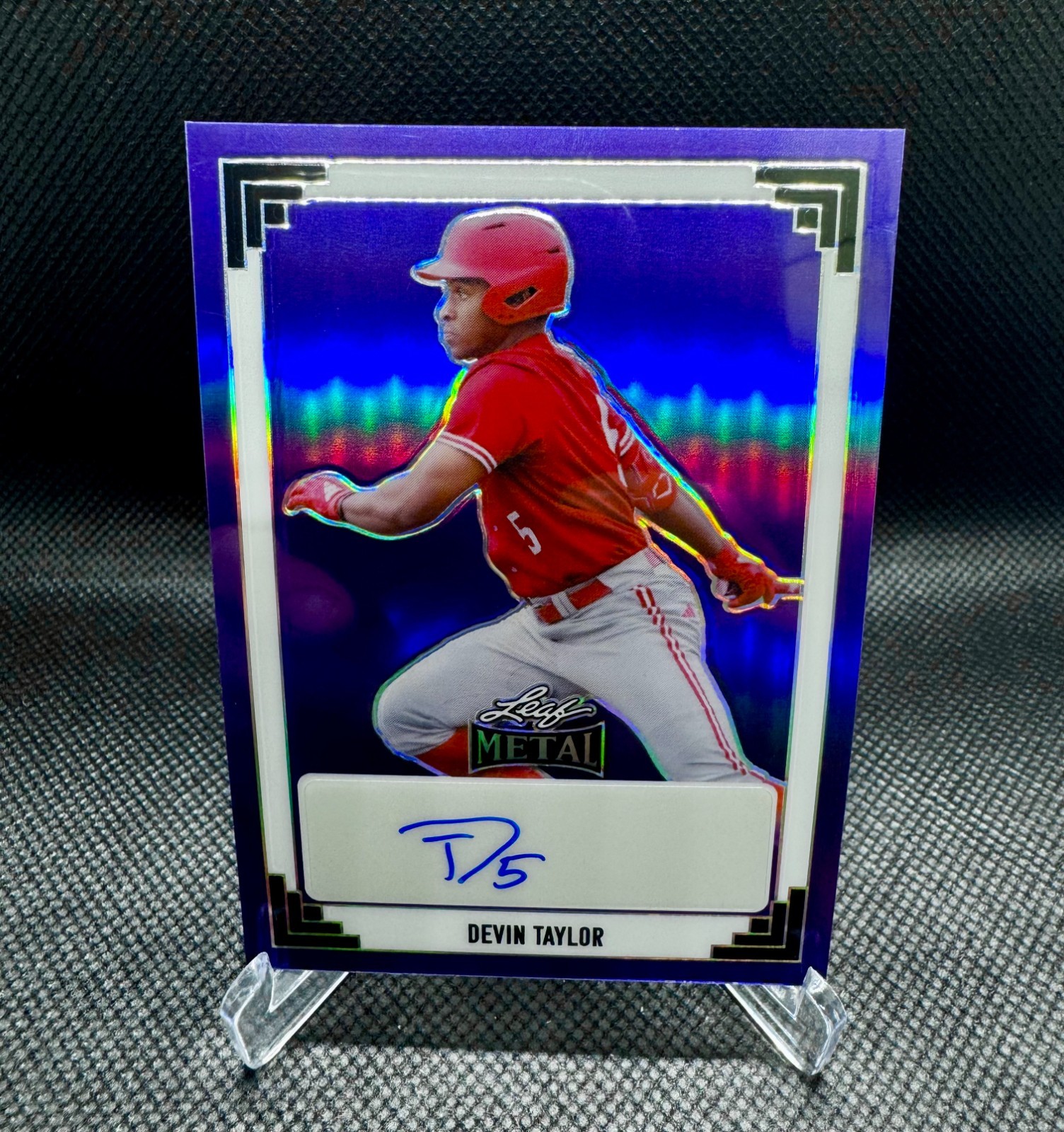 Devin Taylor Auto /15 2024 Leaf Metal Purple Refractor Oakland Athletics