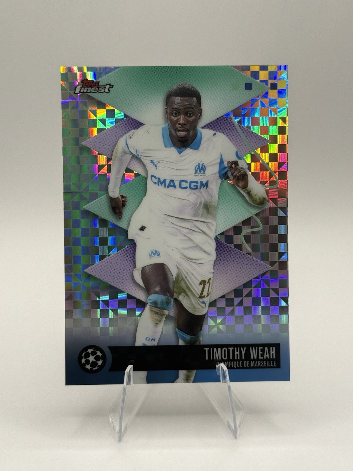 Topps Finest UEFA UCL 2026 Timothy Weah Olympique Marseille #572 Rare Geometric