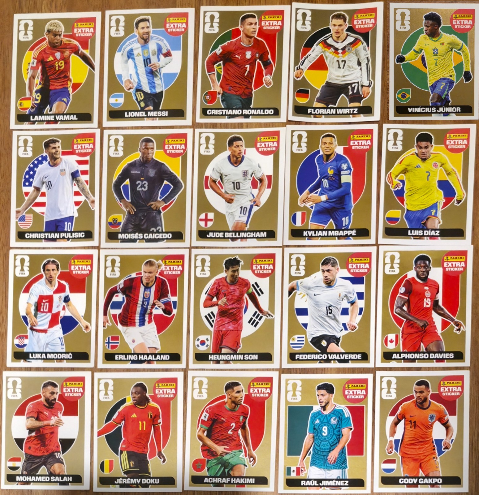 2026 Panini FIFA World Cup Extra Sticker complete Gold set w/ Messi Yamal Mbappe