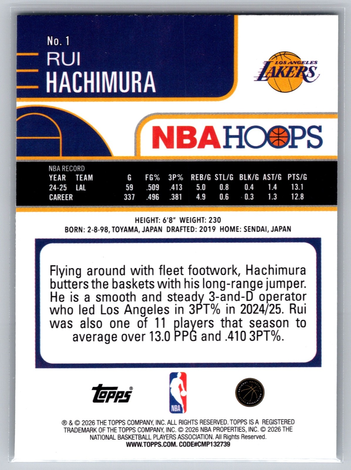 2025-26 Topps NBA Hoops Rui Hachimura #1 Green Foil – Lakers