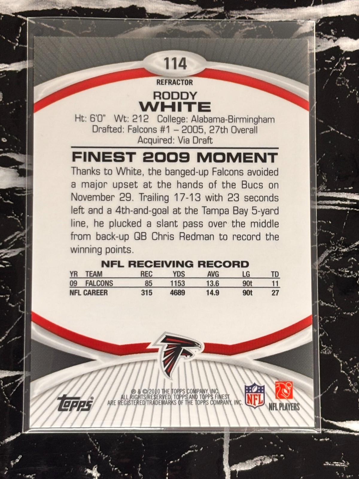 2010 Topps Finest #114 Roddy White Gold Refractor – Falcons