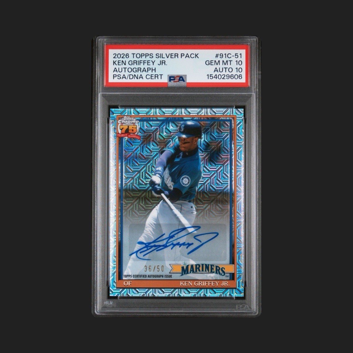 Ken Griffey Jr 2026 Topps Silver Pack 1991 Chrome Promo Auto /50 Psa 10 Auto 10